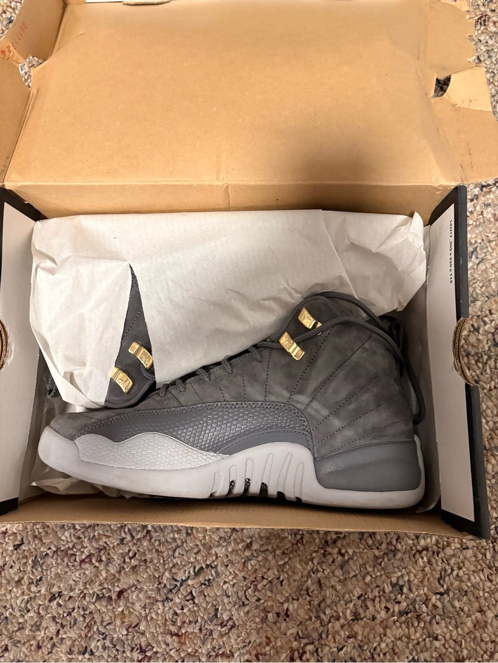 Jordan Men's Gray High-Top Sneakers with Gold Eyelets